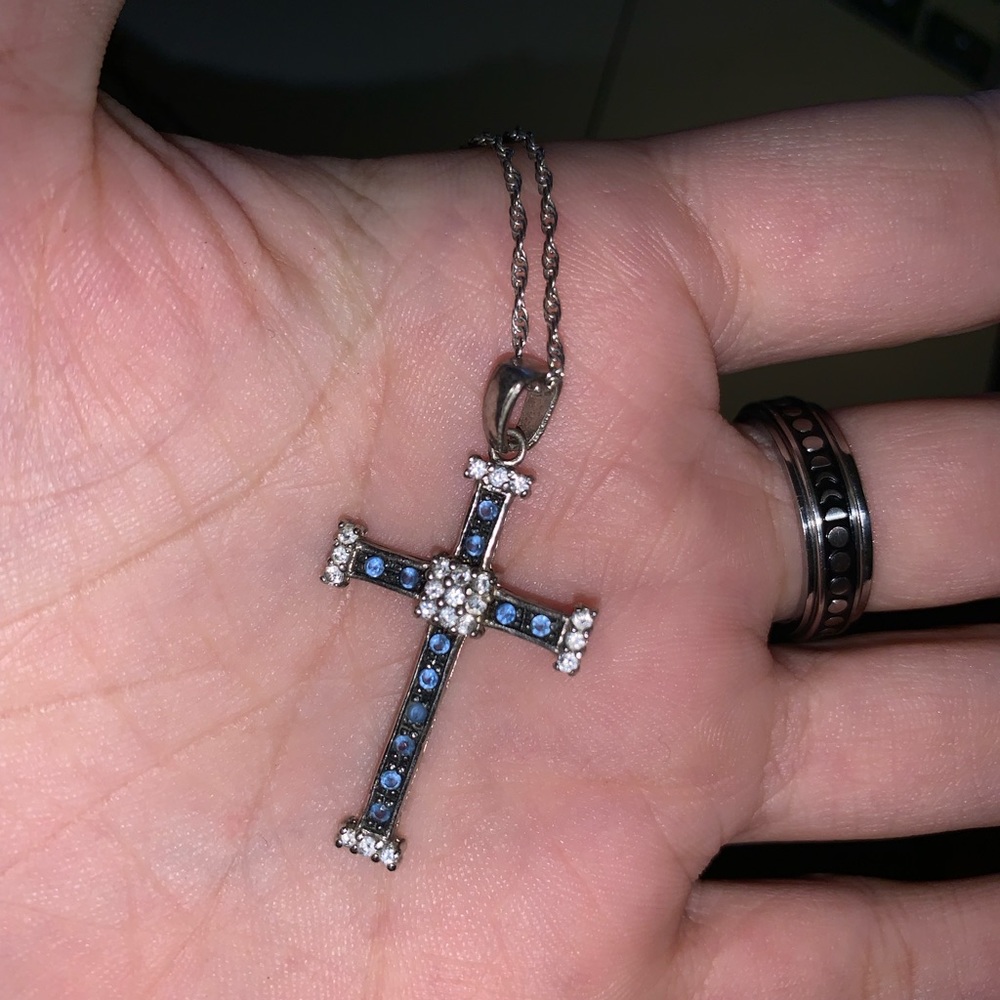 Charles Winston Silver Cross with Blue Stones